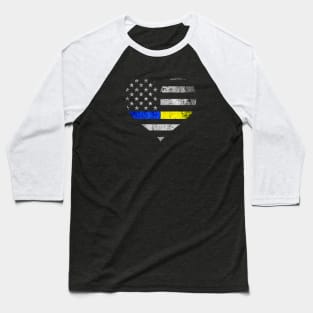 Police Dispatcher Gift - Thin Blue Gold Line Flag Heart Baseball T-Shirt